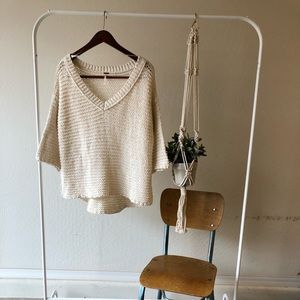 Free People Cream Vneck Sweater